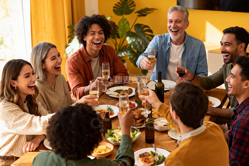 高清大图下载【趣麦麦图】多人聚餐欢庆举杯场景