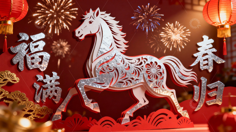 高清大图下载【趣麦麦图】春节马年剪纸艺术装饰