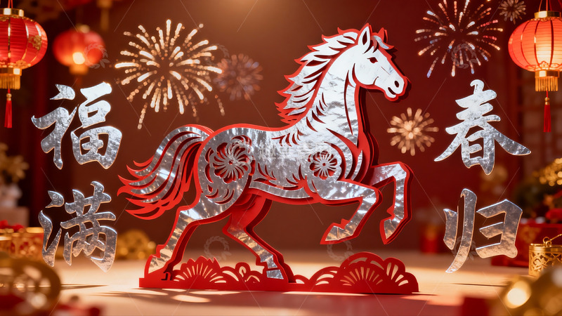 高清大图下载【趣麦麦图】春节剪纸马装饰迎春