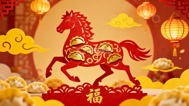 春节剪纸艺术与饺子装饰