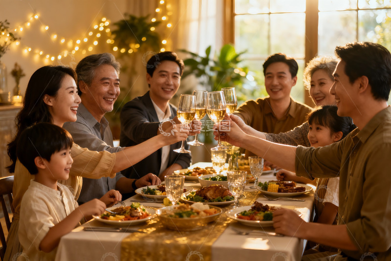 高清大图下载【趣麦麦图】家庭聚餐欢庆时刻