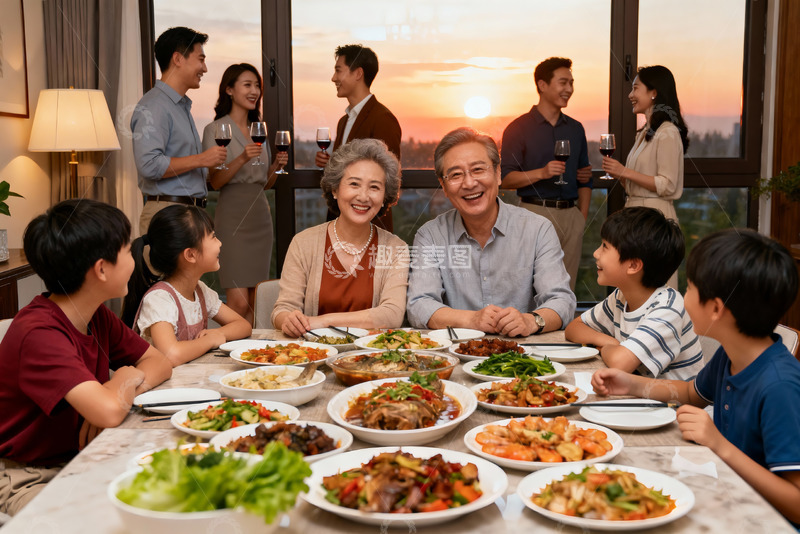 高清大图下载【趣麦麦图】三代同堂家庭聚餐其乐融融