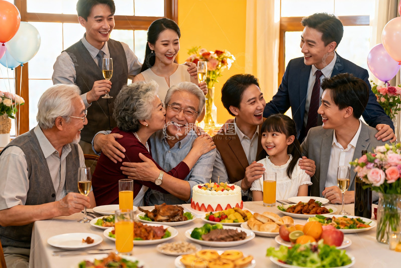 高清大图下载【趣麦麦图】家庭聚会欢庆生日温馨场景