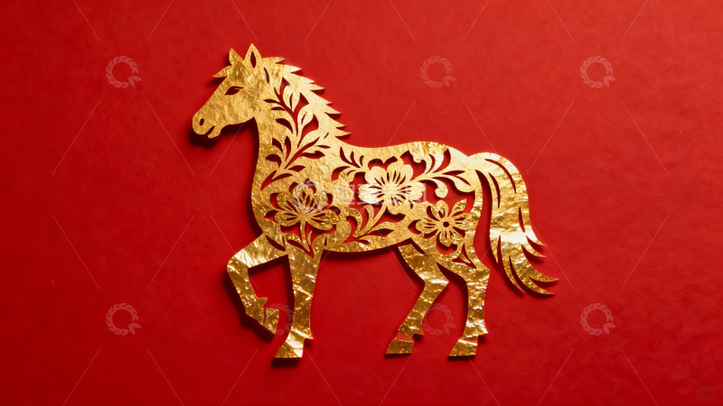 高清大图下载【趣麦麦图】金色马形剪纸艺术