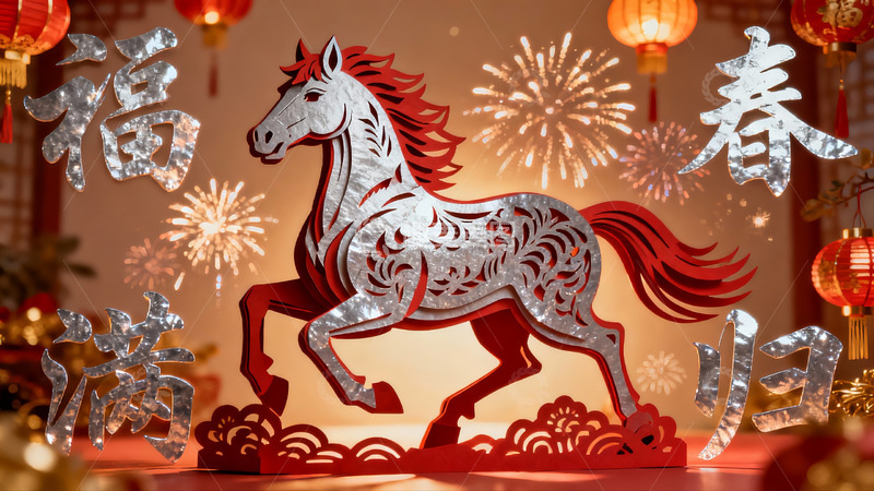 高清大图下载【趣麦麦图】春节剪纸马装饰迎春