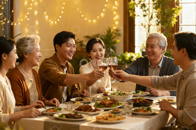 高清大图下载【趣麦麦图】家庭聚餐欢庆时刻