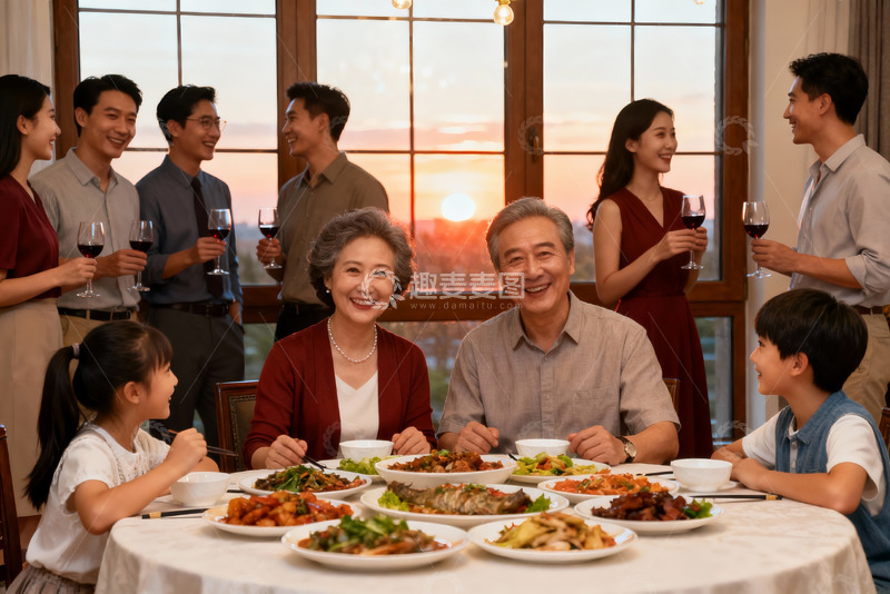 高清大图下载【趣麦麦图】三代同堂家庭聚餐温馨场景