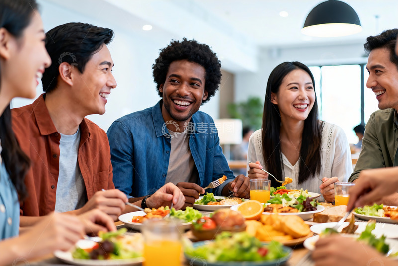 高清大图下载【趣麦麦图】朋友聚餐欢笑共享美食