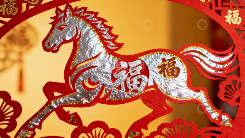 高清大图下载【趣麦麦图】红色剪纸马年装饰图案