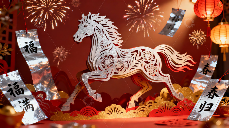 高清大图下载【趣麦麦图】春节剪纸马装饰迎春