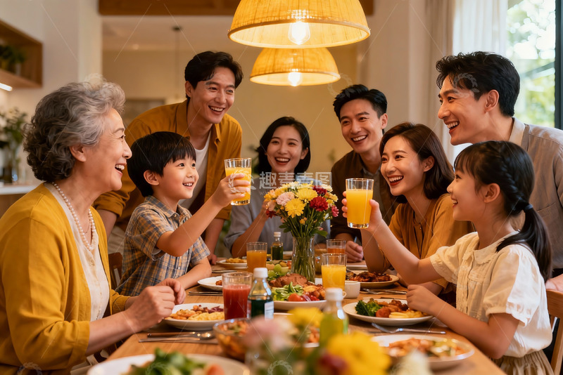 高清大图下载【趣麦麦图】三代同堂家庭聚餐其乐融融