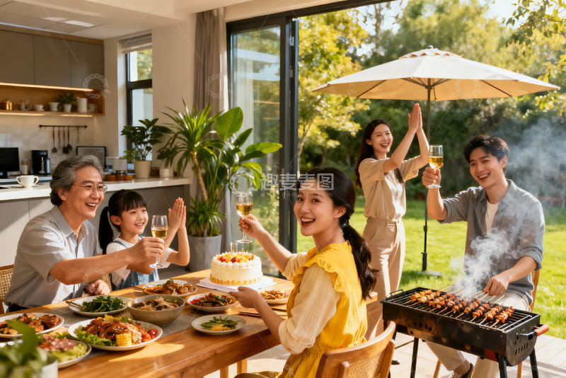 高清大图下载【趣麦麦图】家庭户外聚餐欢庆场景