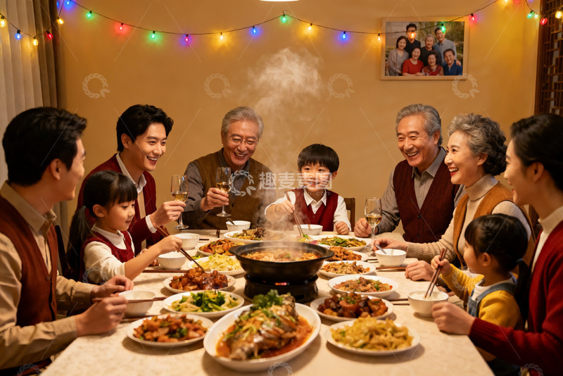 高清大图下载【趣麦麦图】温馨家庭聚餐共享美食