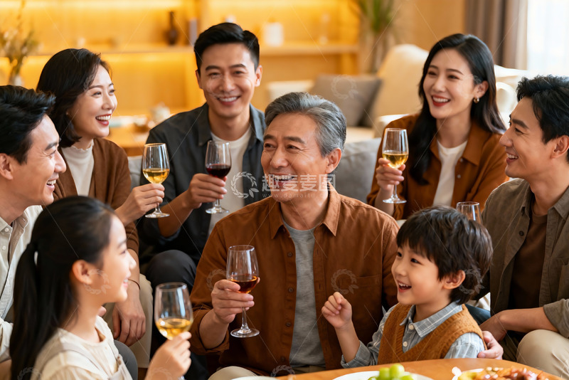 高清大图下载【趣麦麦图】家庭聚会欢饮时光