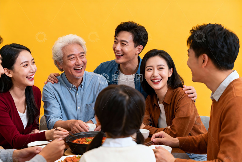高清大图下载【趣麦麦图】家庭聚餐欢笑场景