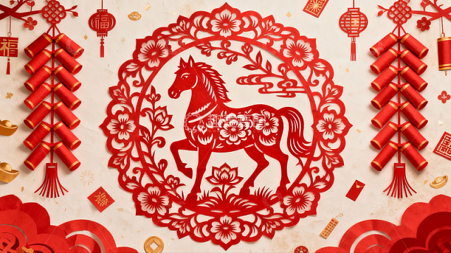 春节剪纸艺术展示马年主题