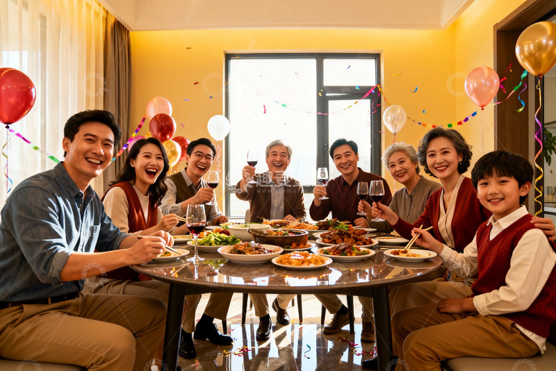 高清大图下载【趣麦麦图】家庭聚餐欢庆时刻