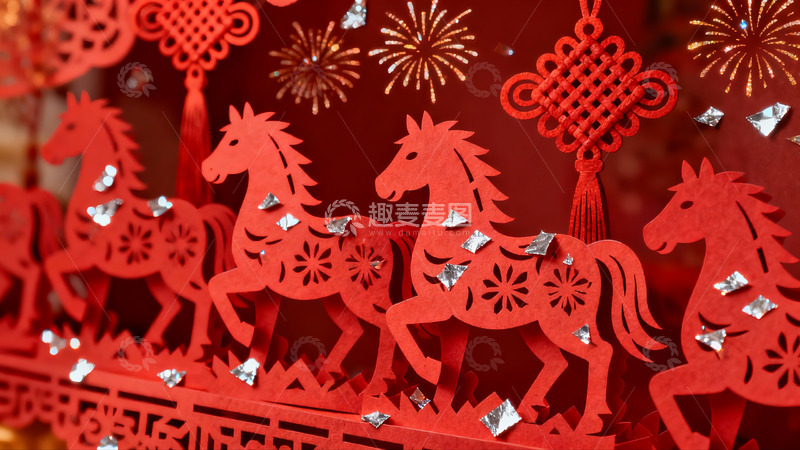 高清大图下载【趣麦麦图】红色剪纸马年装饰图案
