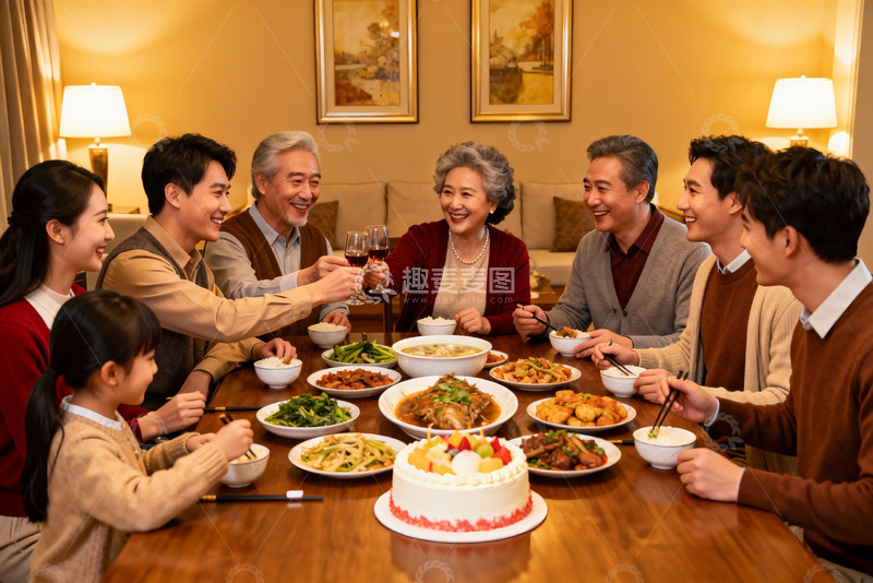 高清大图下载【趣麦麦图】家庭聚餐欢庆时刻