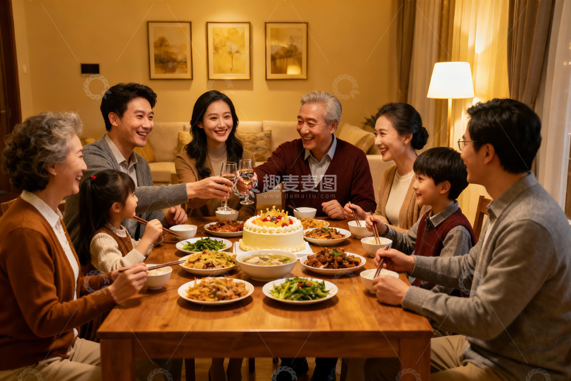 高清大图下载【趣麦麦图】家庭聚餐欢庆时刻