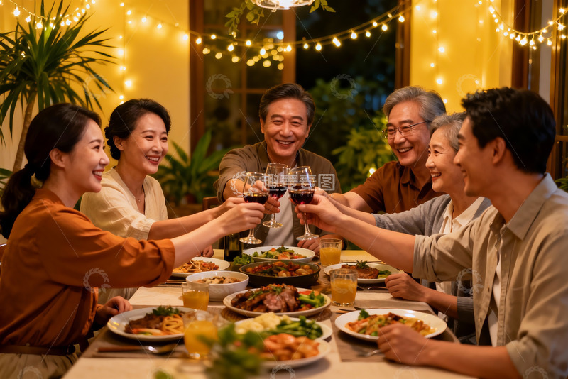 高清大图下载【趣麦麦图】家庭聚餐欢庆时刻