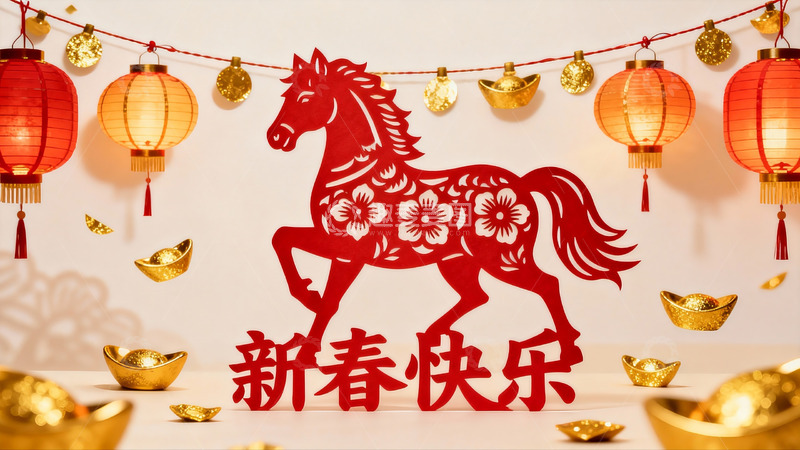 高清大图下载【趣麦麦图】春节剪纸马挂饰新年装饰