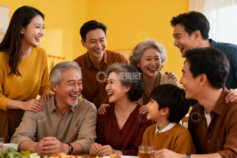 高清大图下载【趣麦麦图】三代同堂家庭聚餐其乐融融