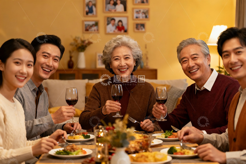 高清大图下载【趣麦麦图】家庭聚餐欢庆时刻
