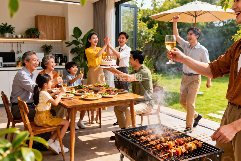 高清大图下载【趣麦麦图】家庭户外聚餐欢庆场景