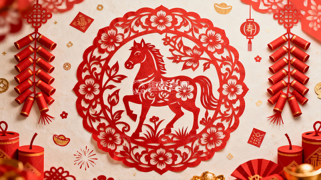 春节剪纸艺术展示马年主题