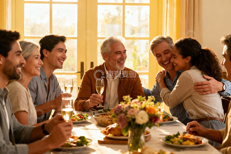 高清大图下载【趣麦麦图】家庭聚餐欢笑场景