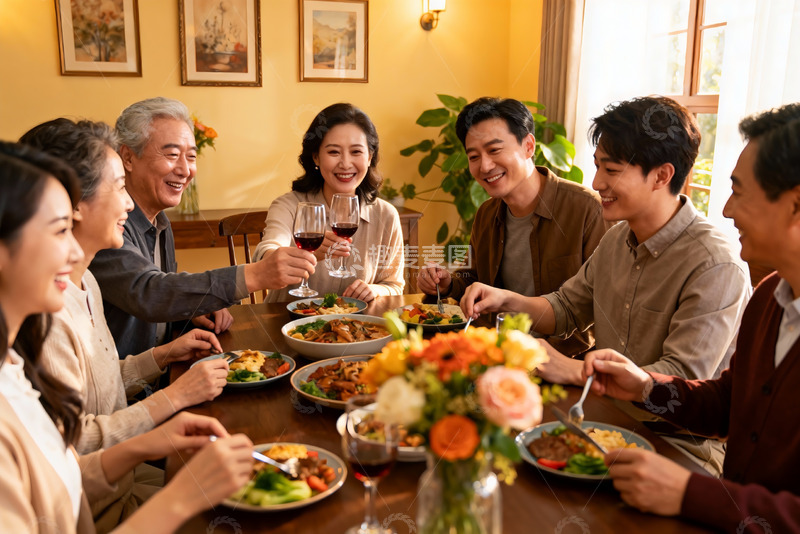 高清大图下载【趣麦麦图】家庭聚餐欢声笑语其乐融融