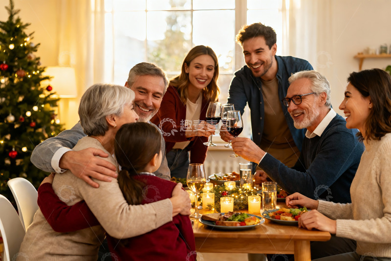 高清大图下载【趣麦麦图】圣诞家庭聚餐温馨举杯