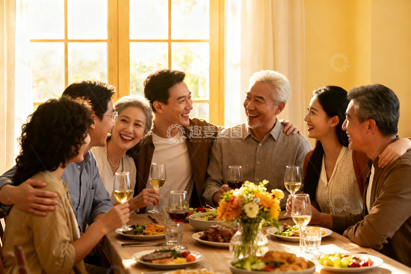 高清大图下载【趣麦麦图】三代同堂家庭聚餐温馨场景