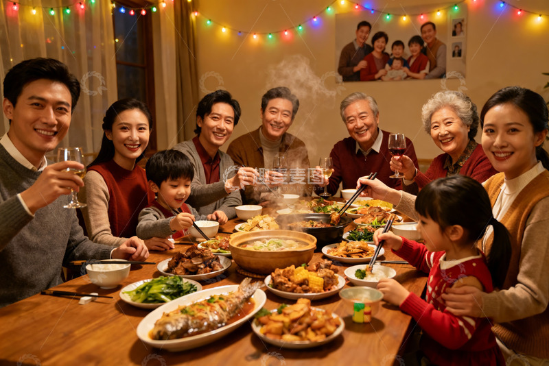 高清大图下载【趣麦麦图】温馨家庭聚餐共享美食