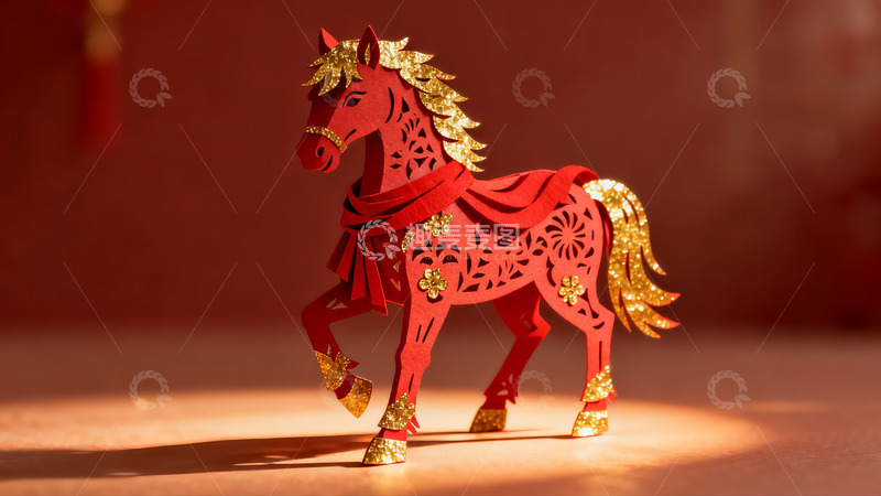 高清大图下载【趣麦麦图】红色剪纸马装饰品