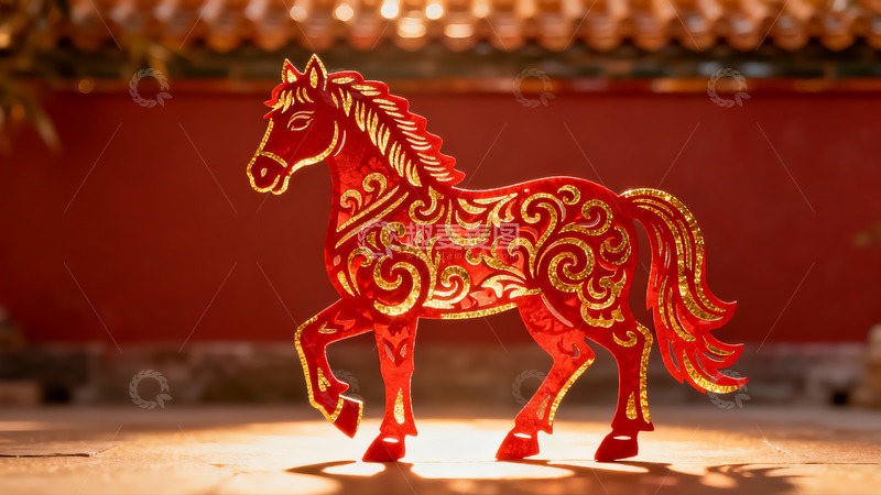 高清大图下载【趣麦麦图】红色剪纸马装饰品