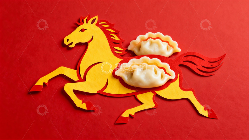 高清大图下载【趣麦麦图】剪纸艺术中的马与饺子