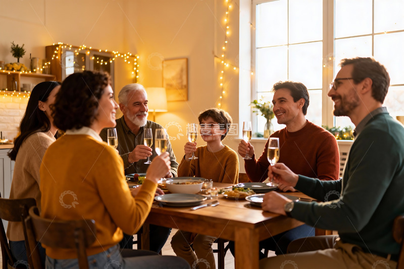 高清大图下载【趣麦麦图】温馨家庭聚餐举杯欢庆