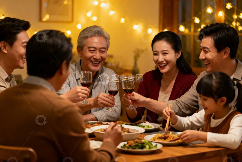 高清大图下载【趣麦麦图】温馨家庭聚餐欢庆时刻