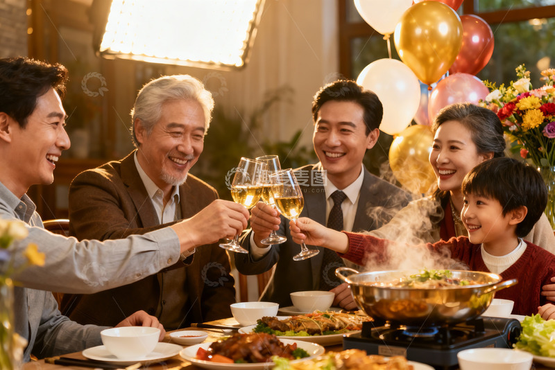 高清大图下载【趣麦麦图】家庭聚餐欢庆举杯