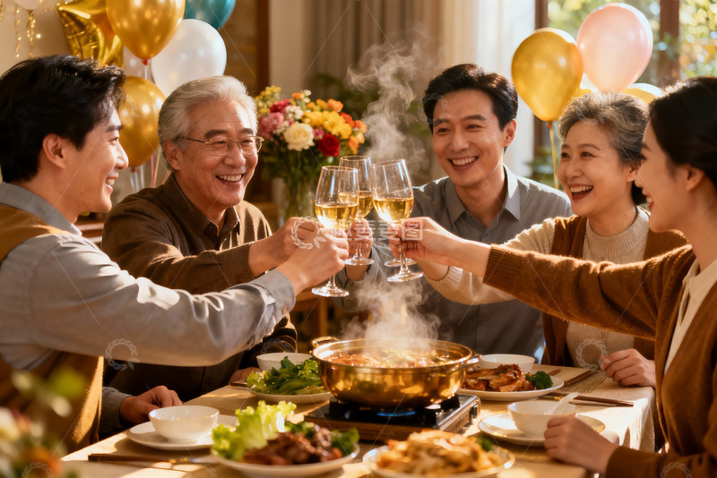 高清大图下载【趣麦麦图】家庭聚餐欢庆举杯
