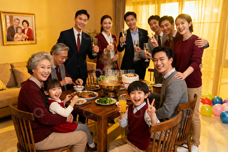 高清大图下载【趣麦麦图】三代同堂家庭聚餐其乐融融