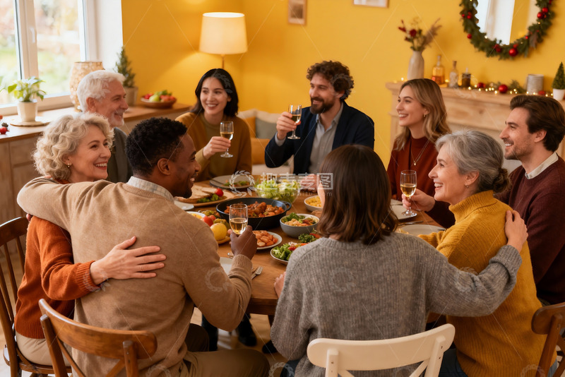 高清大图下载【趣麦麦图】多人家庭聚餐欢庆节日