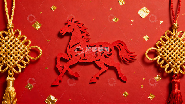 红色剪纸马与金色挂饰