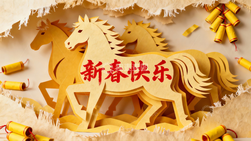 高清大图下载【趣麦麦图】新春剪纸马年贺岁