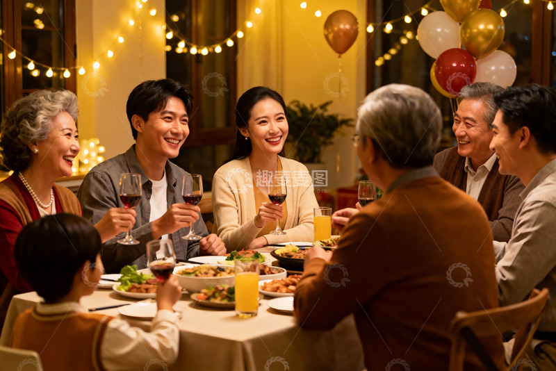 高清大图下载【趣麦麦图】温馨家庭聚餐欢庆时刻