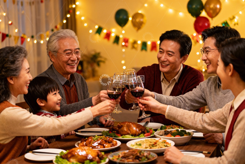 高清大图下载【趣麦麦图】家庭聚餐欢庆时刻