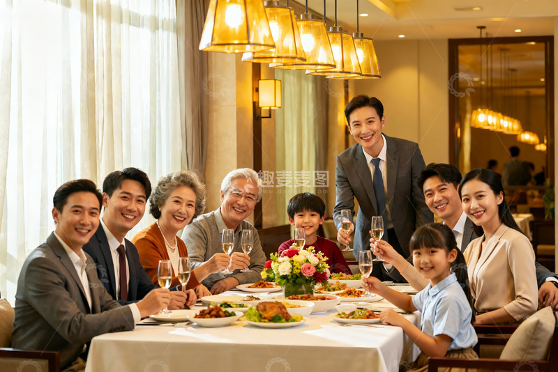 高清大图下载【趣麦麦图】家庭聚餐欢庆时刻