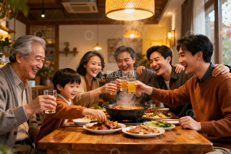 高清大图下载【趣麦麦图】三代同堂家庭聚餐其乐融融